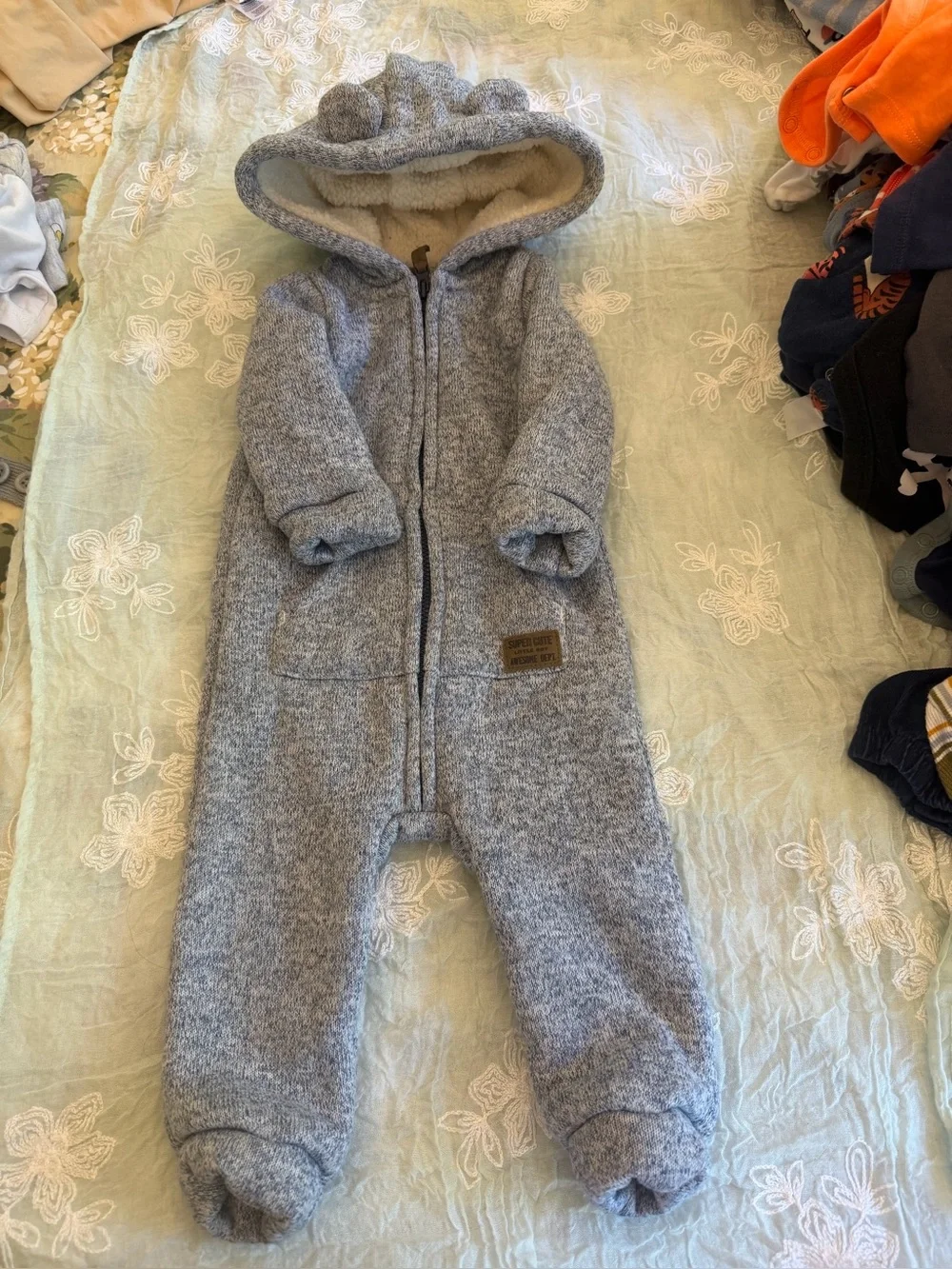 Carter's Heather Gray Fleece Hooded Footed One-Piece
